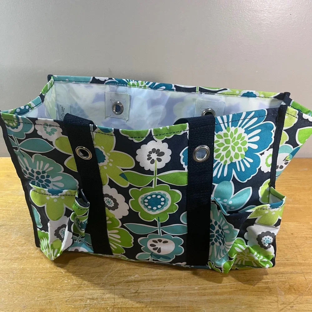 Thirty-One Organizing Utility Tote Floral Navy Green Teal Multi Pocket Bag